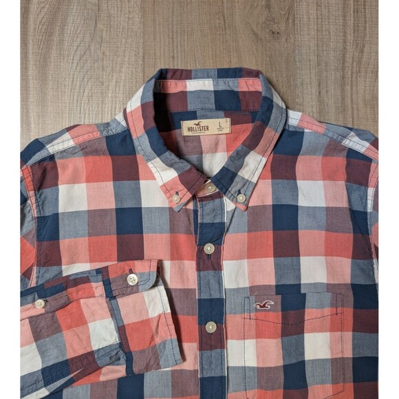 Hollister Size L Shirt Button Down Checked Long Sleeve Cotton California Preppy - Picture 2 of 9